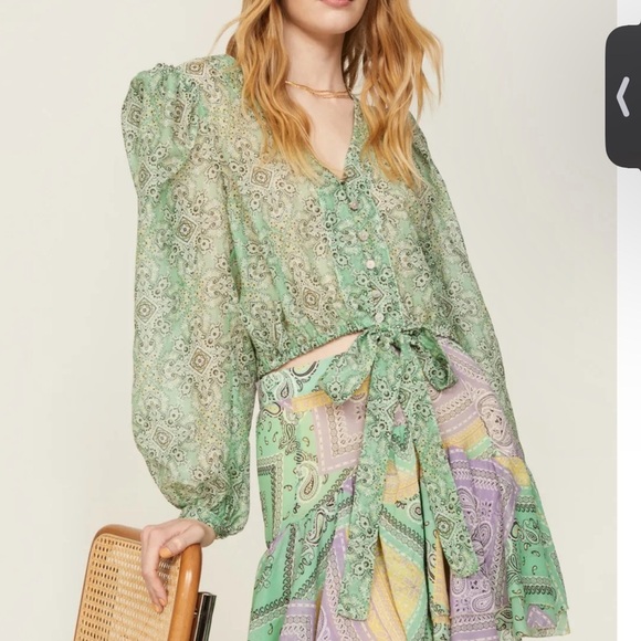 Le Superbe trifecta Paisley Patterned Green and Yellow Skirt - Picture 3 of 8